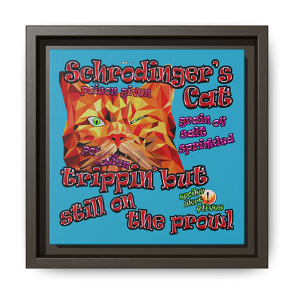 schrodinger's cat - framed canvas art (turquoise)