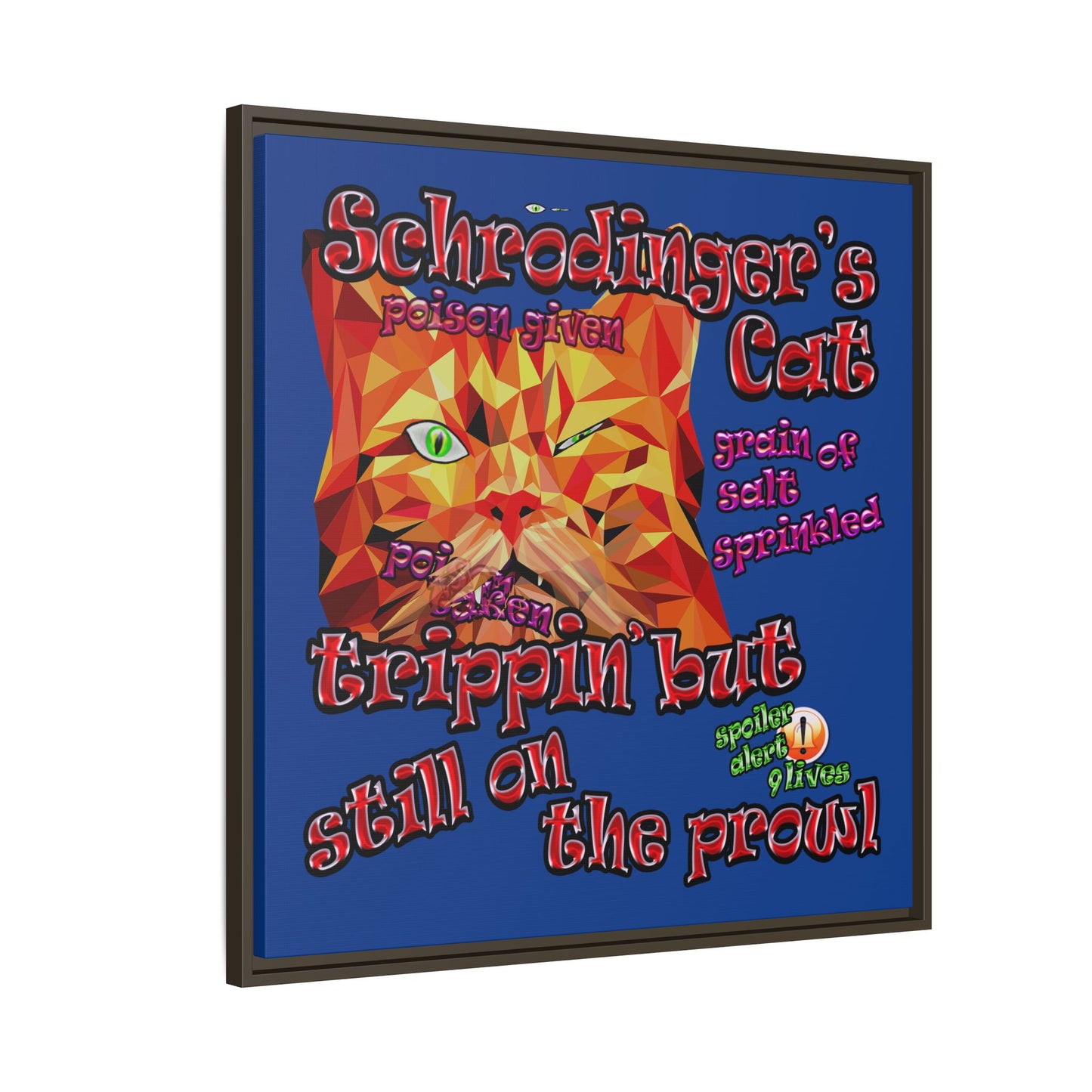 schrodinger's cat - framed canvas art (dark blue)