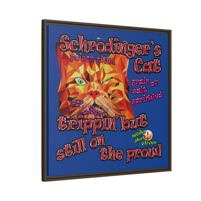 schrodinger's cat - framed canvas art (dark blue)