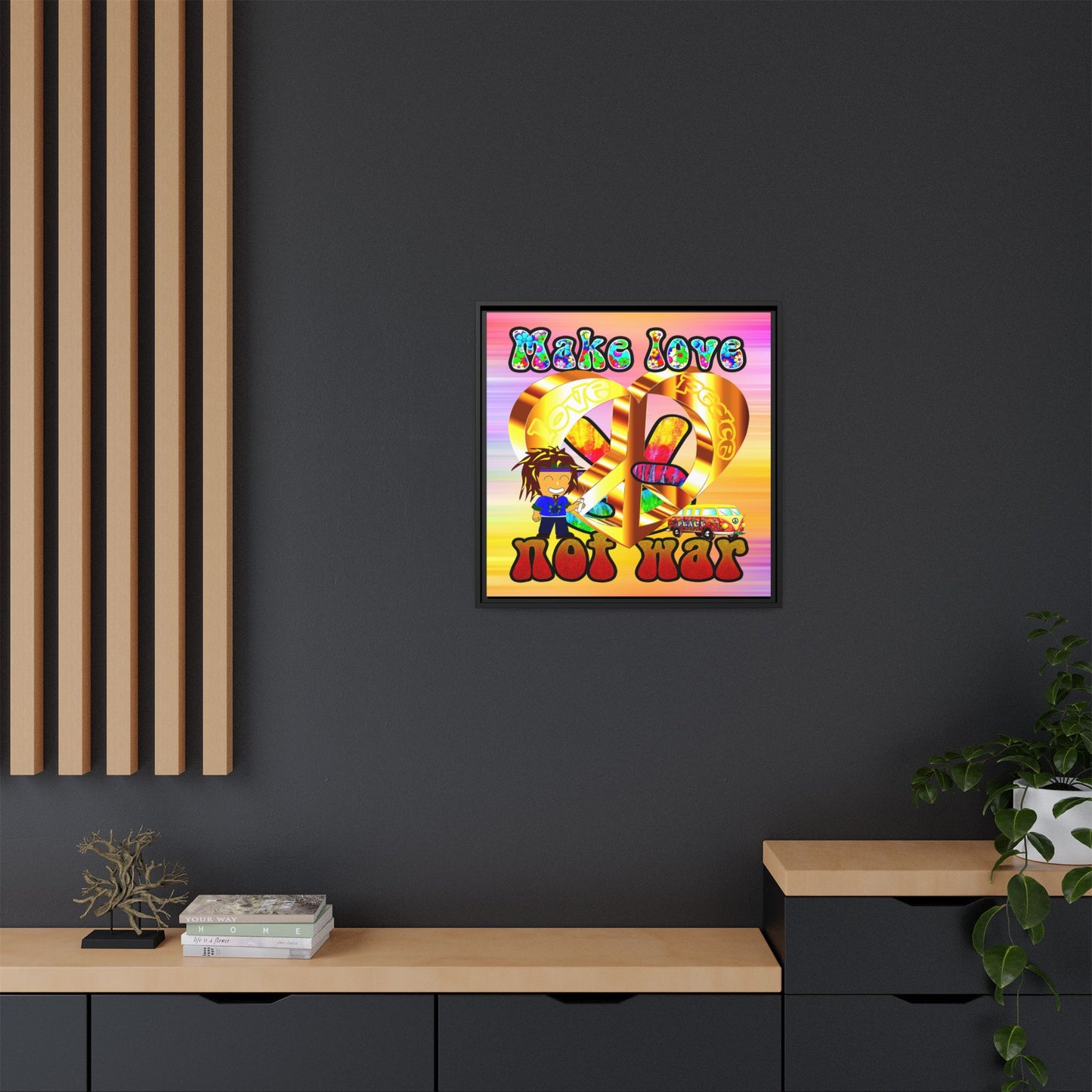love peace - framed canvas art (color blur)