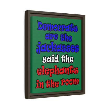 donkeys and elephants - framed canvas art (dark green)