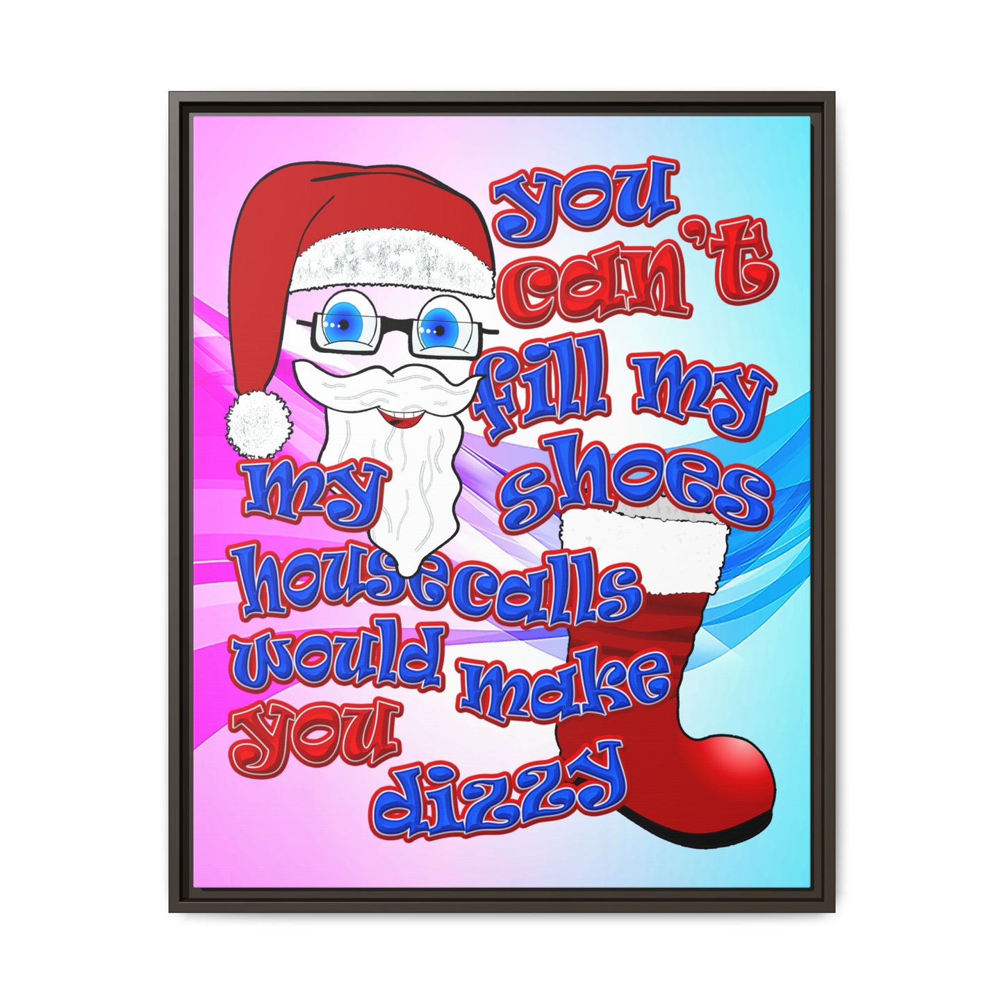 santa's shoes - framed canvas art (light blue-pink wave)