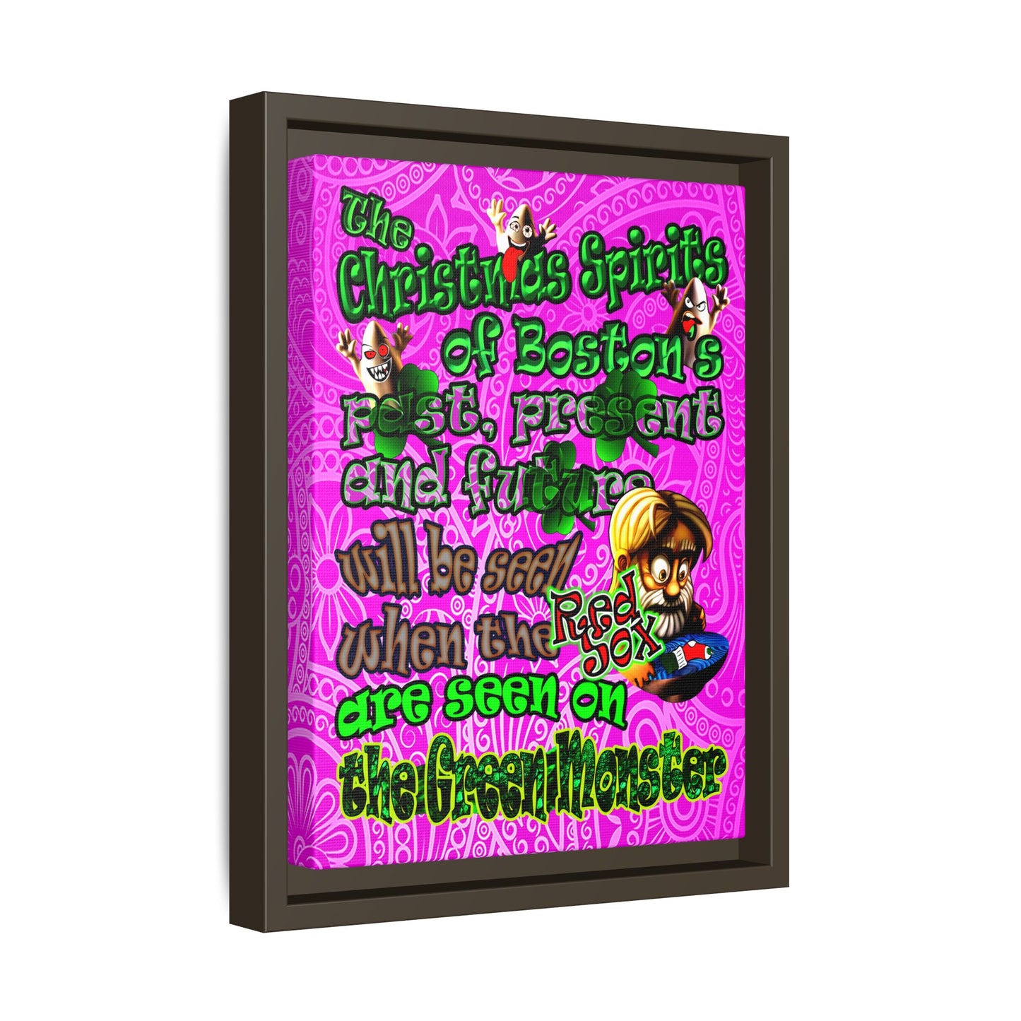christmas spirits of boston - framed canvas art (pink swirl)