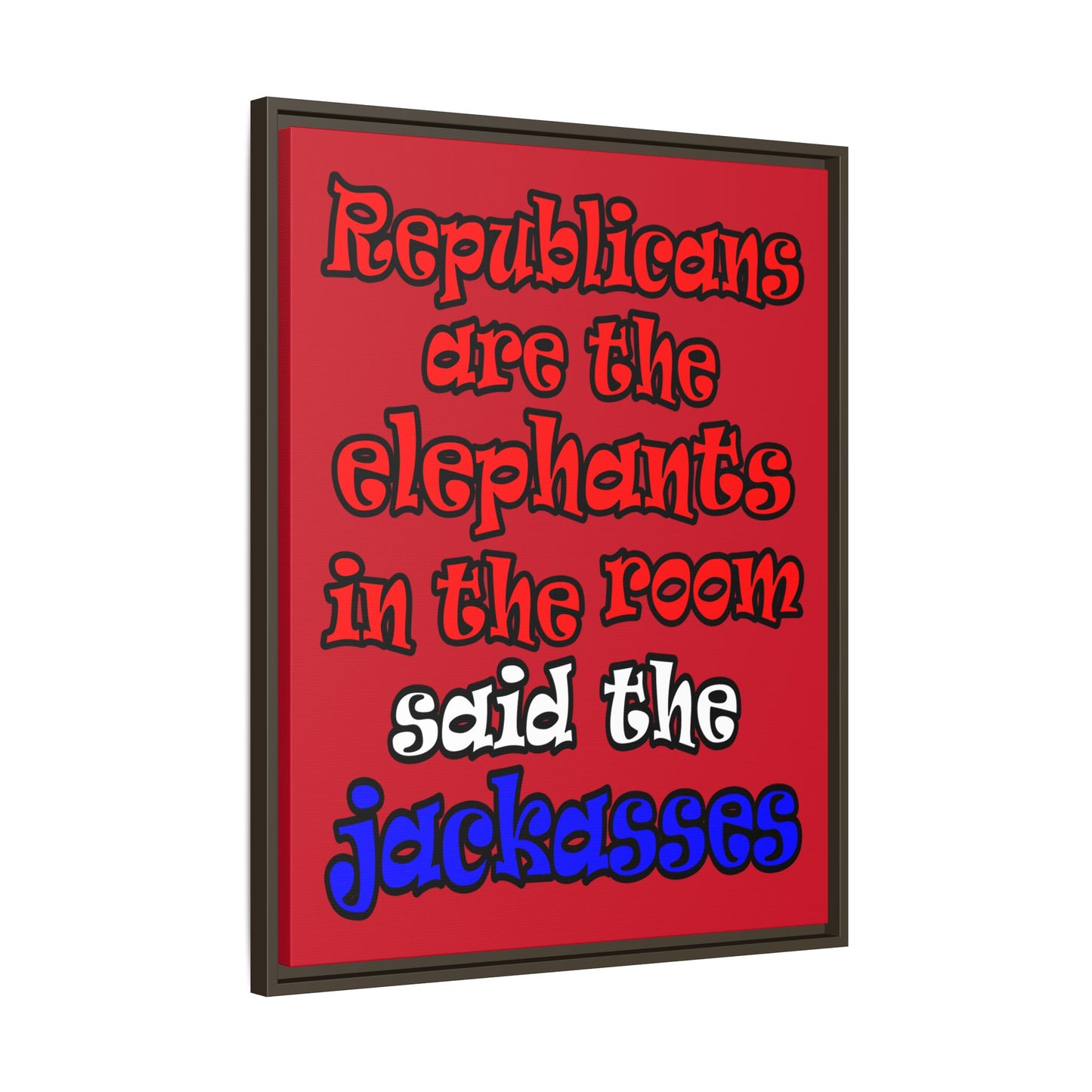 donkeys and elephants - framed canvas art (dark red)