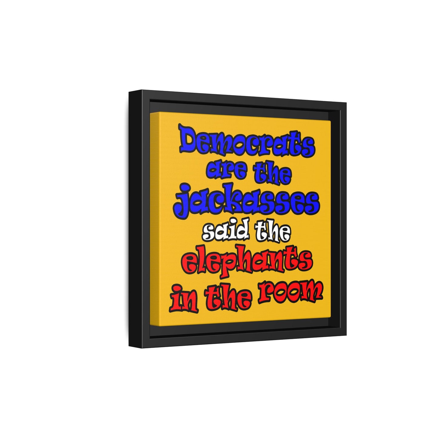 donkeys and elephants - framed canvas art (yellow)