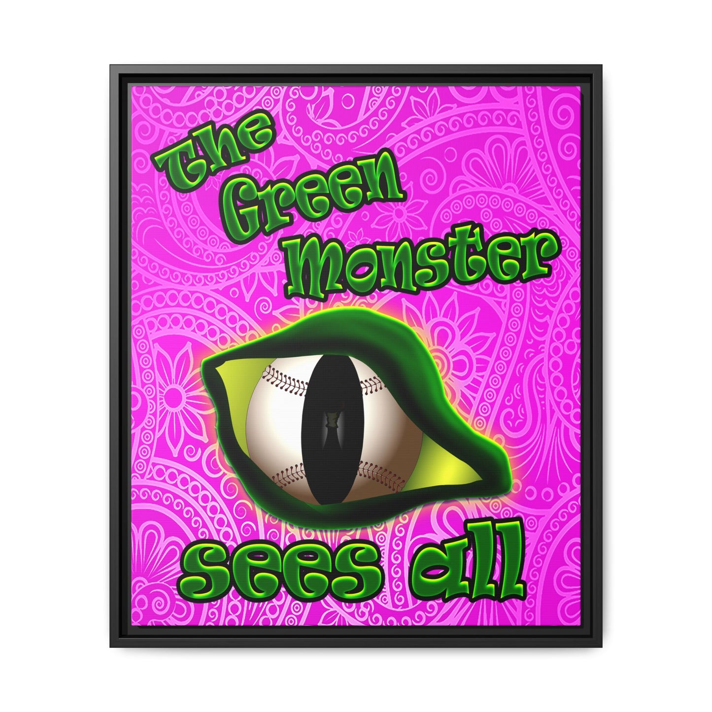 green monster - framed canvas art (pink swirl)