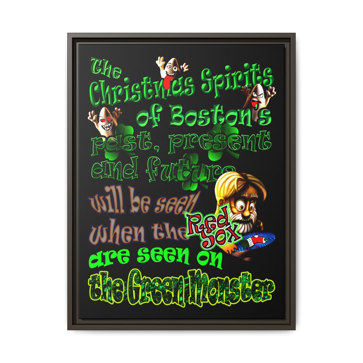 christmas spirits of boston - framed canvas art (black)