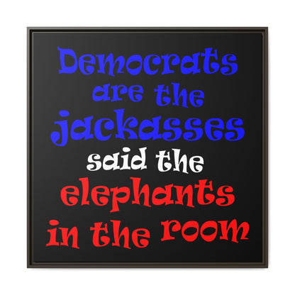 donkeys and elephants - framed canvas art (black)