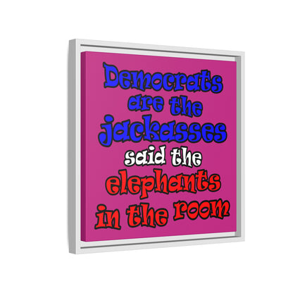 donkeys and elephants - framed canvas art (pink)
