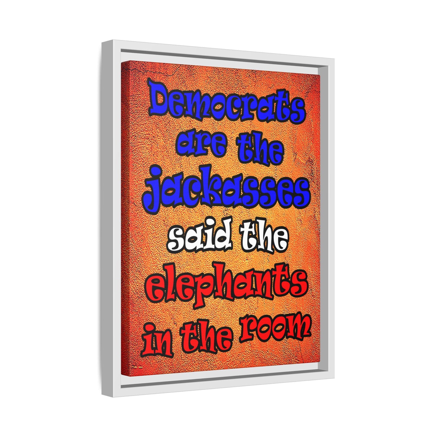 donkeys and elephants - framed canvas art (burnt orange)
