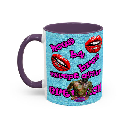 hoes b4 bros - Accent Mug (faded blue)