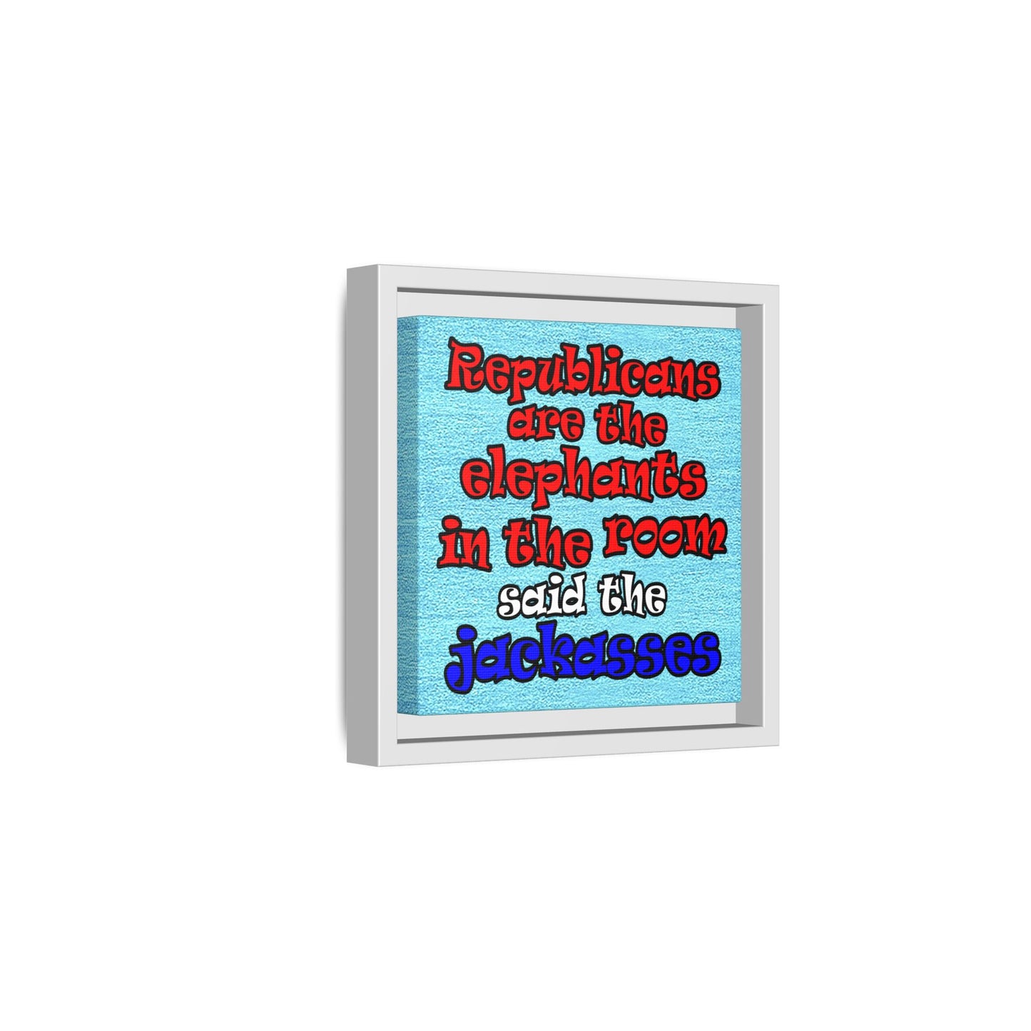 donkeys and elephants - framed canvas art (faded blue)