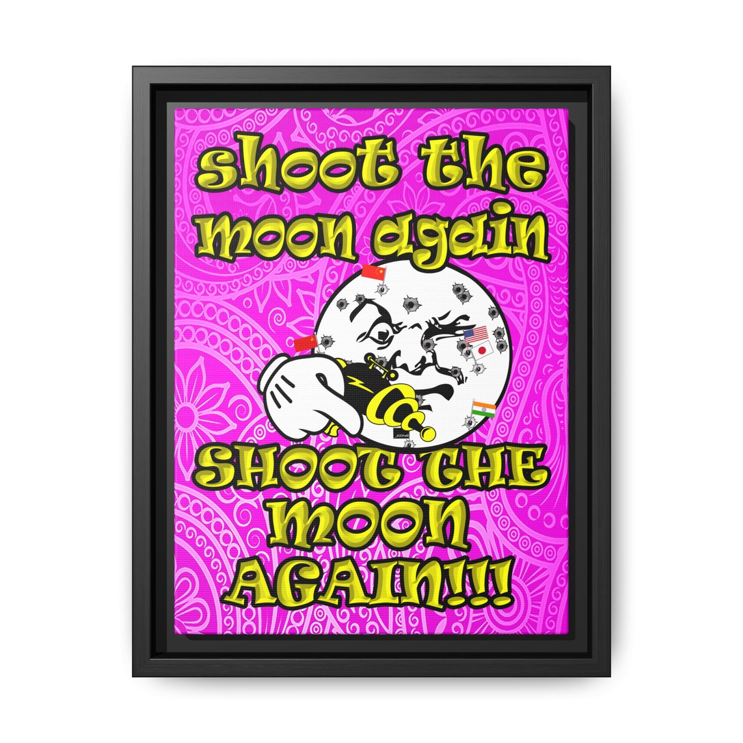 shoot the moon again - framed canvas art (pink swirl)