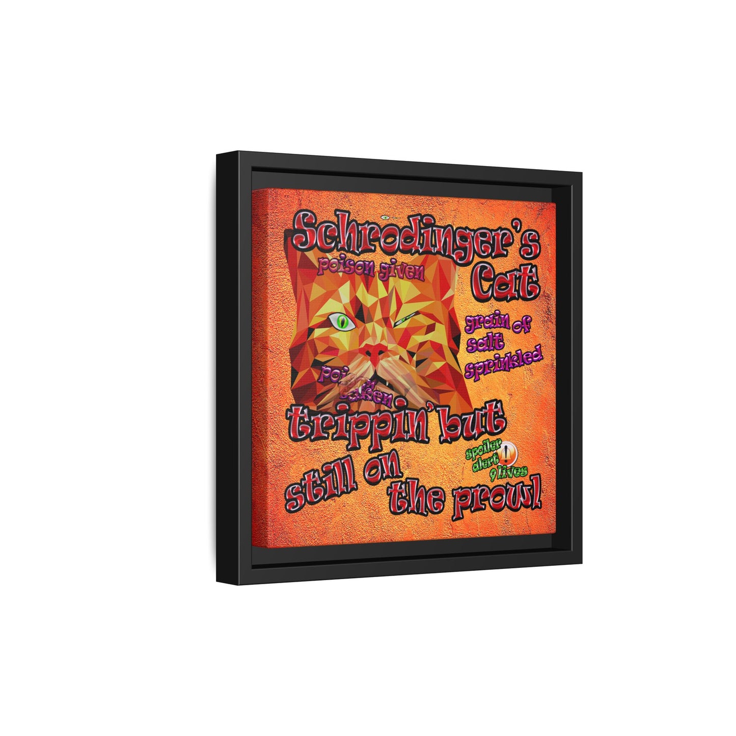 schrodinger's cat - framed canvas art (burnt orange)