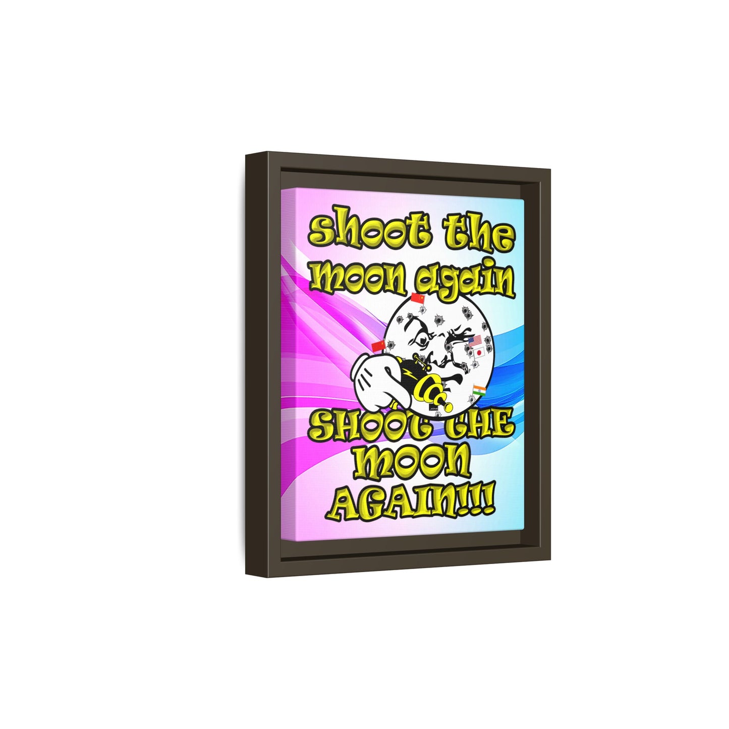shoot the moon again - framed canvas art (light blue-pink wave)