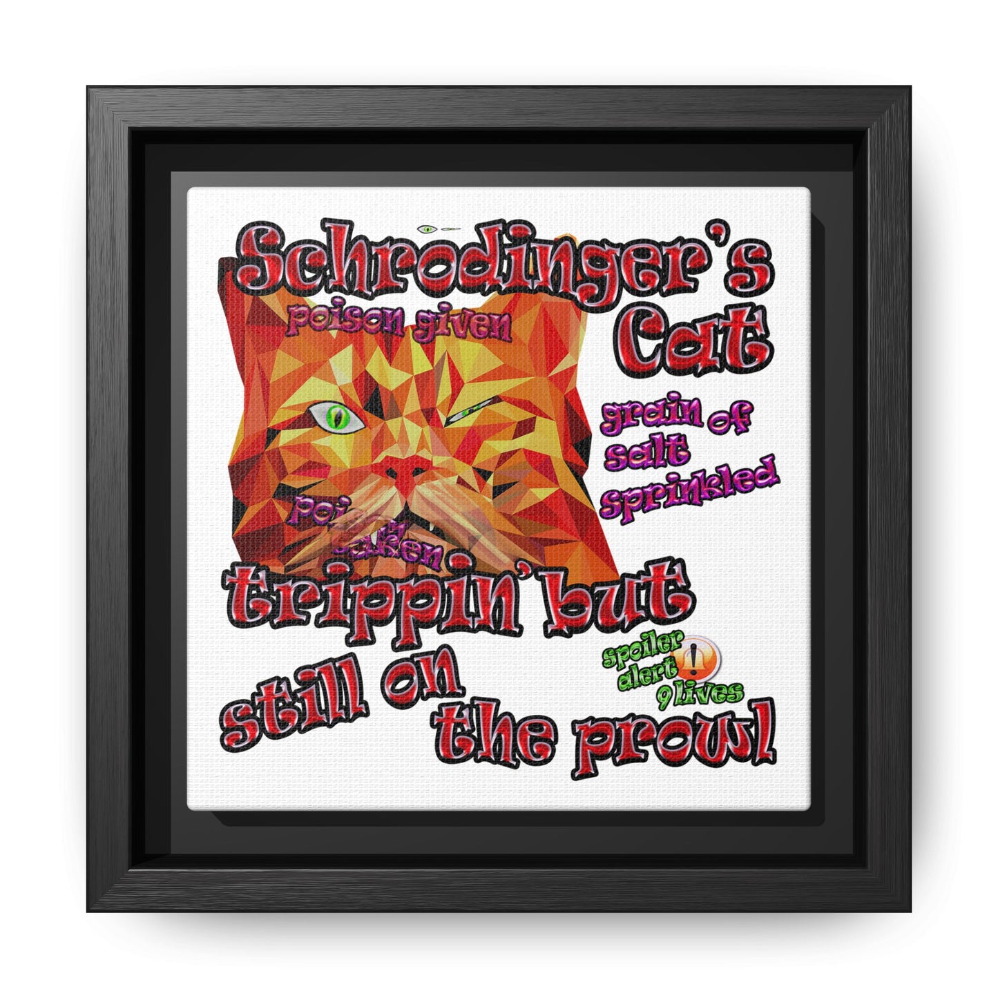 schrodinger's cat - framed canvas art (white)