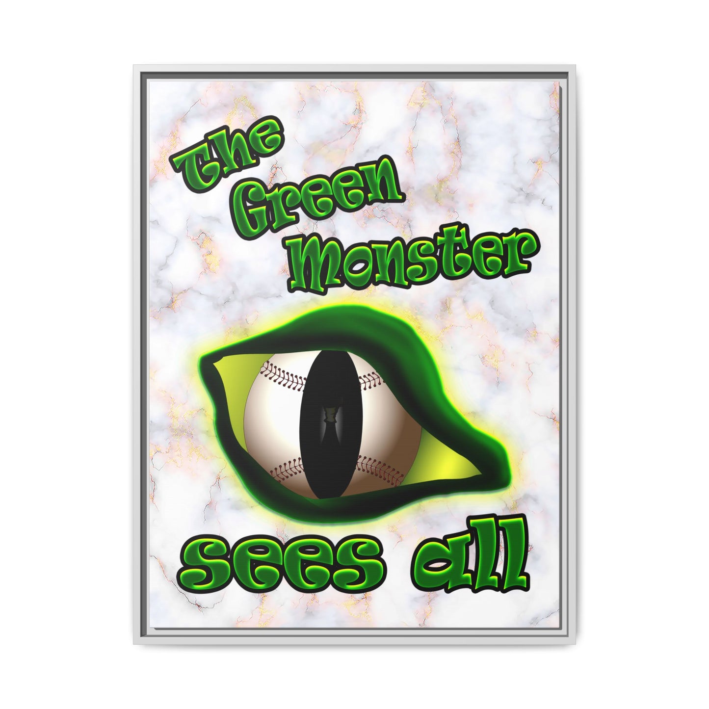 green monster - framed canvas art (white marble)