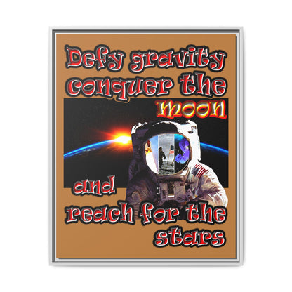 defy conquer reach - framed canvas art (light brown)