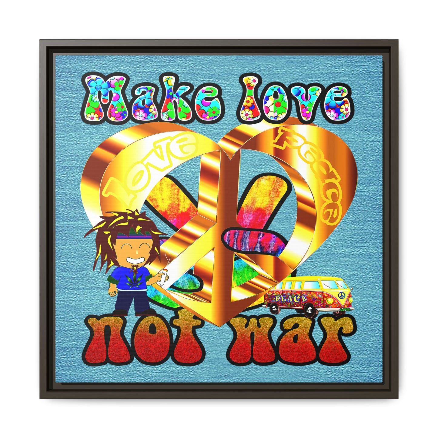 love peace - framed canvas art (faded blue)