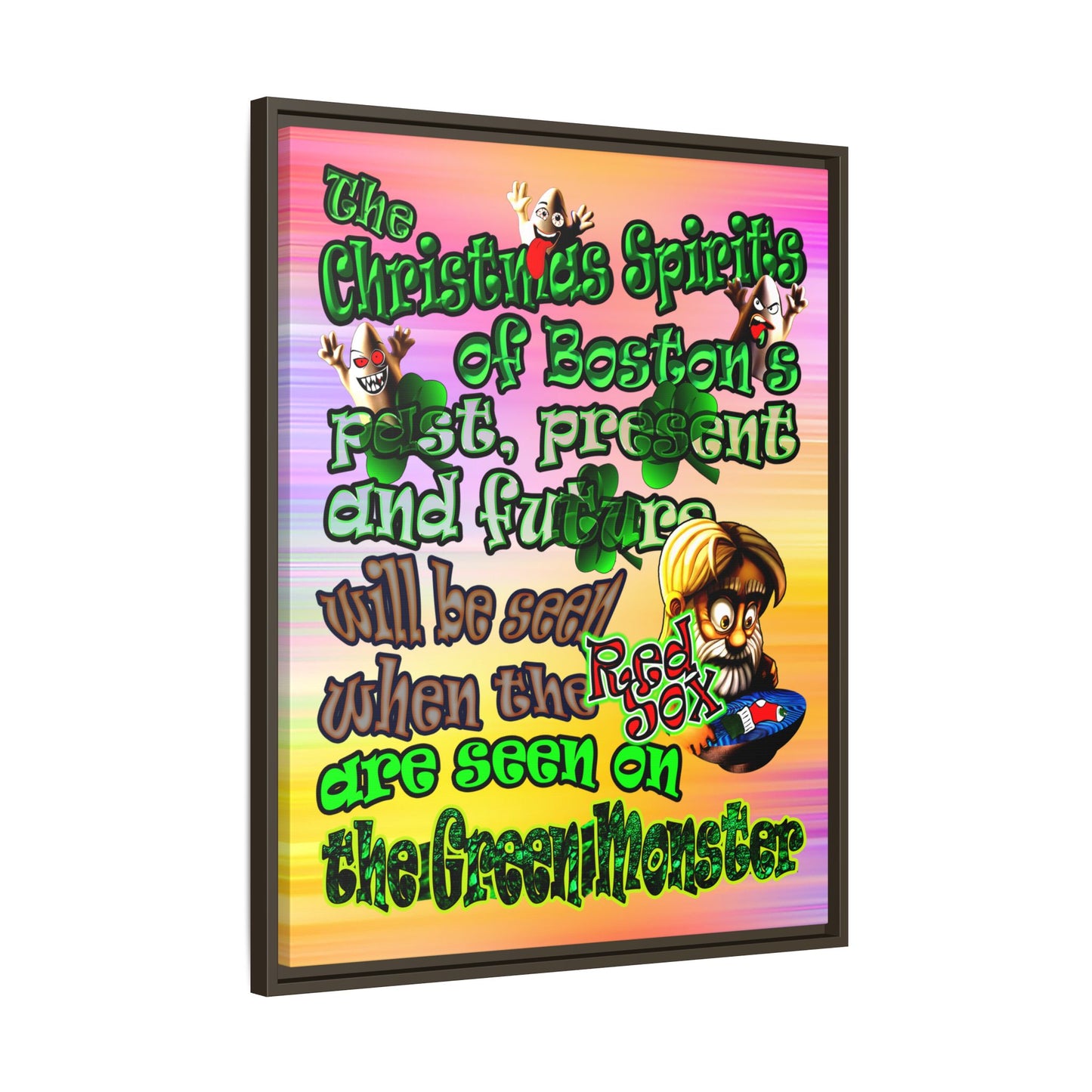 christmas spirits of boston - framed canvas art (color blur)