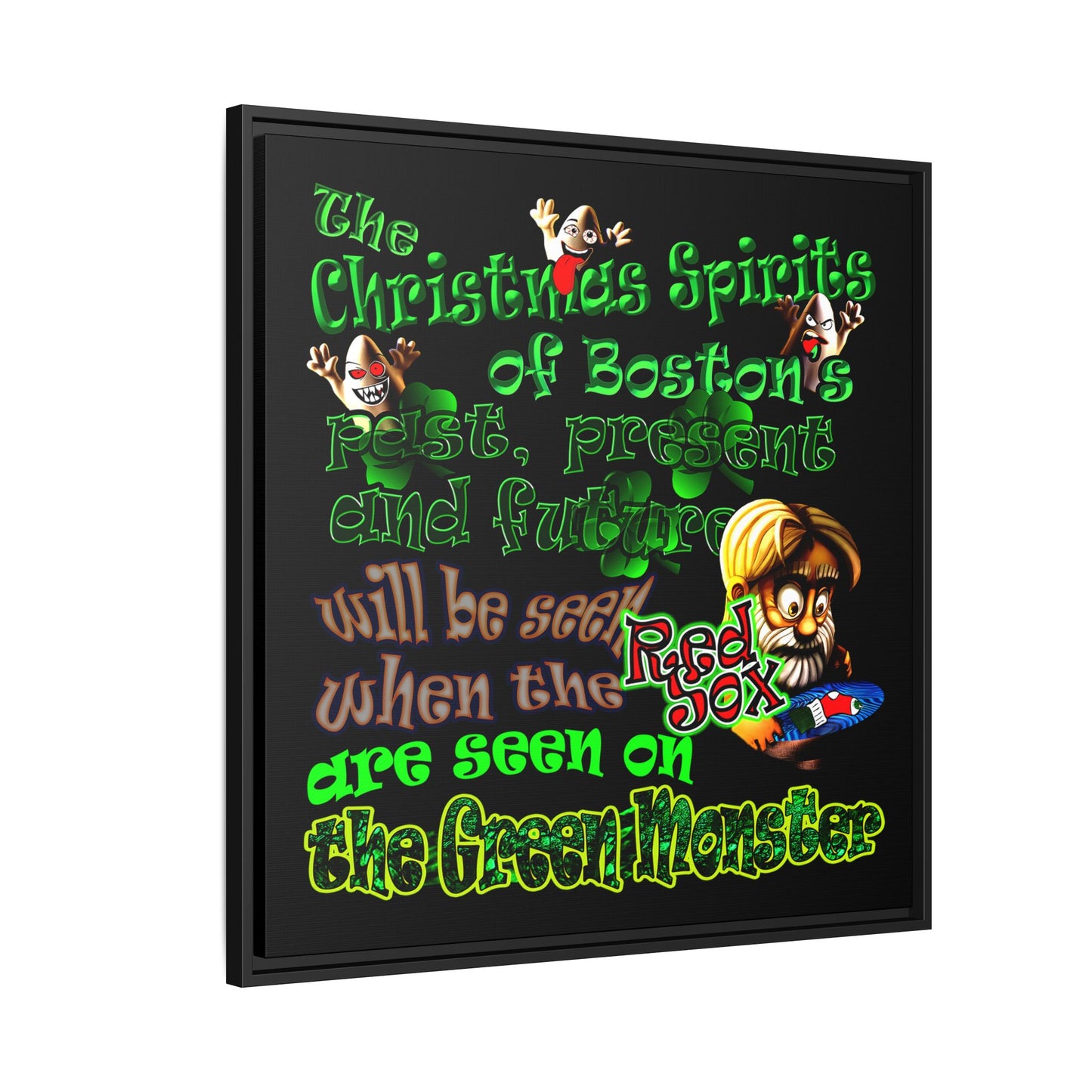 christmas spirits of boston - framed canvas art (black)