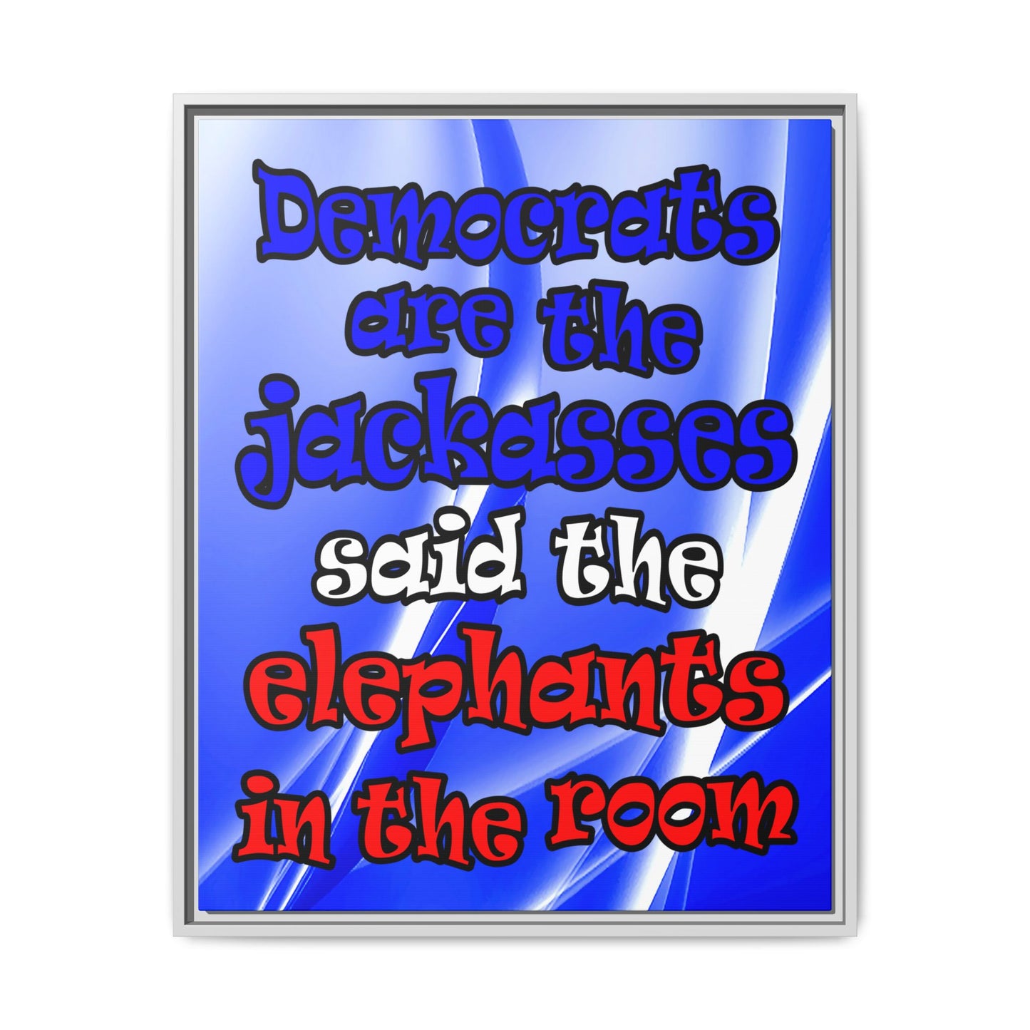 donkeys and elephants - framed canvas art (blue-white wave)