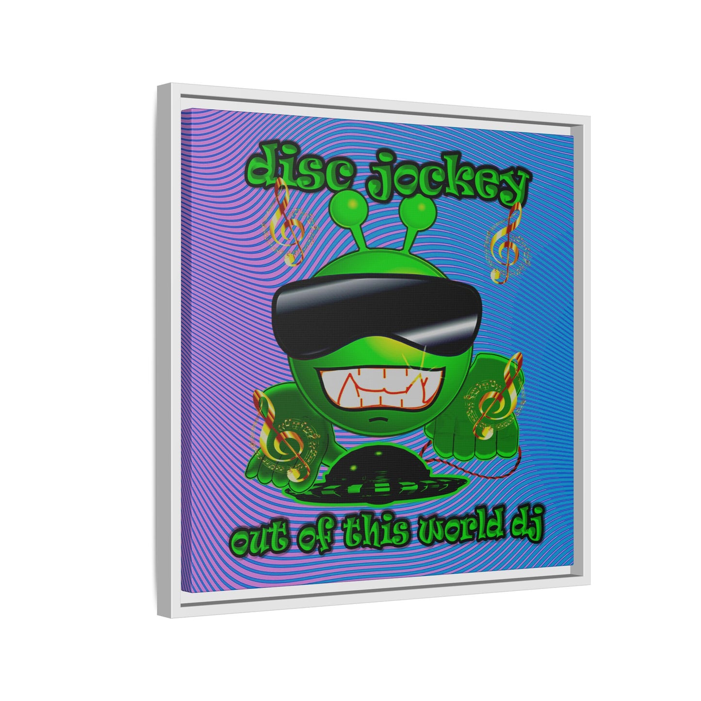 disc jockey - framed canvas art (light blue-purple wave)