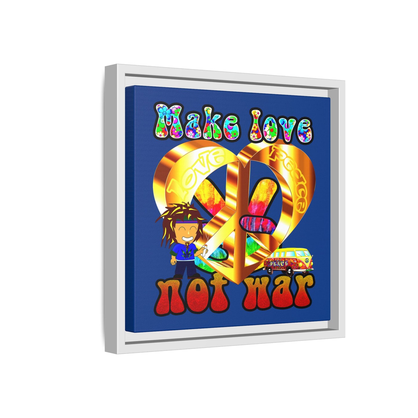 love peace - framed canvas art (dark blue)