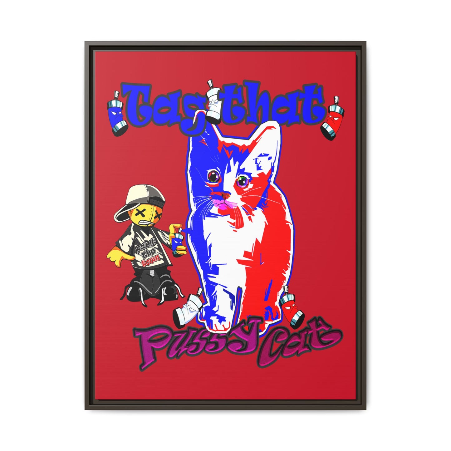 tag that - framed canvas art (dark red)