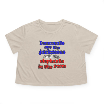 donkeys and elephants - Women's Flowy Cropped Tee
