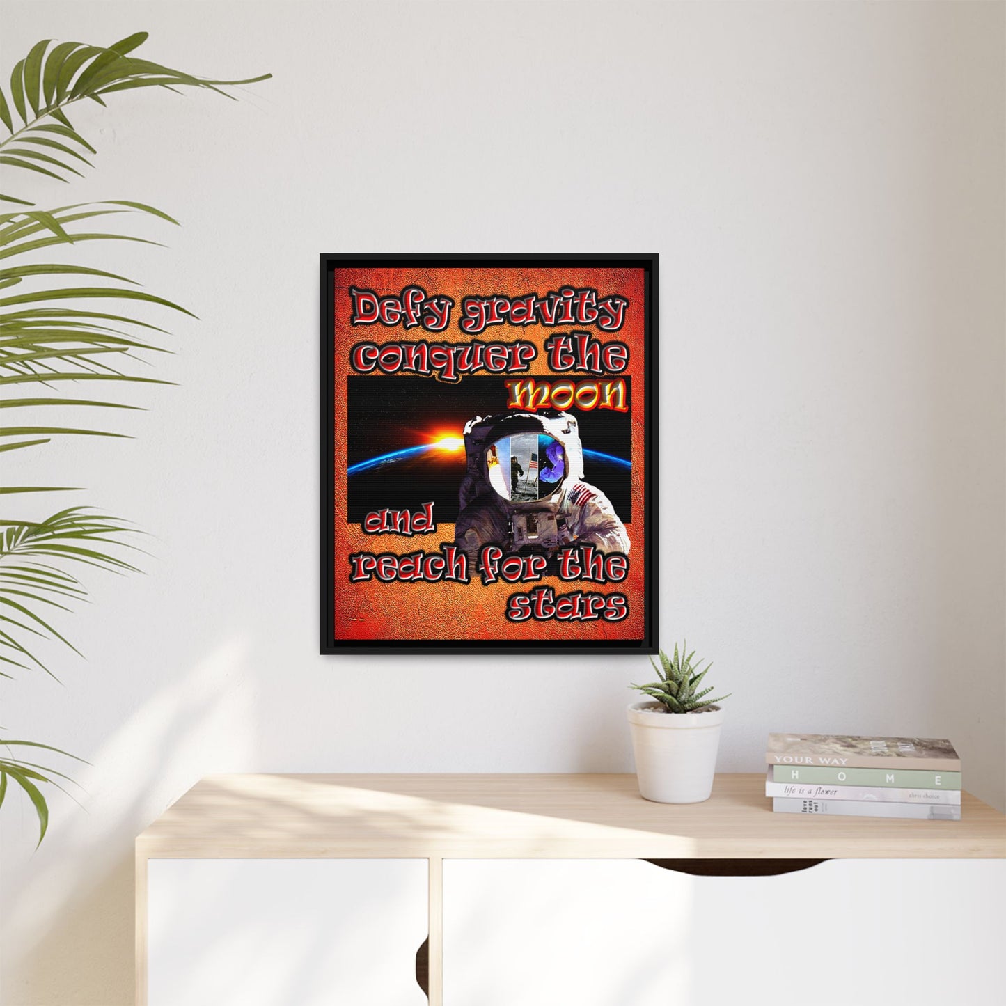 defy conquer reach - framed canvas art (burnt orange)