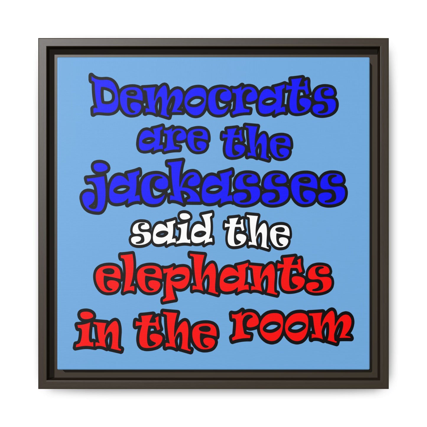 donkeys and elephants - framed canvas art (light blue)