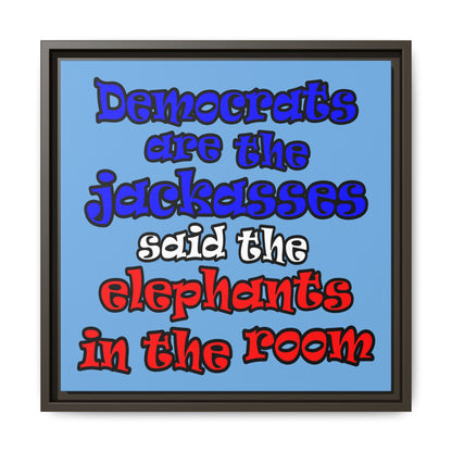donkeys and elephants - framed canvas art (light blue)