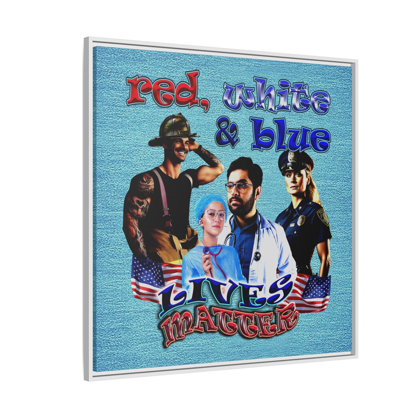 rw&b lives matter - framed canvas art (faded blue)