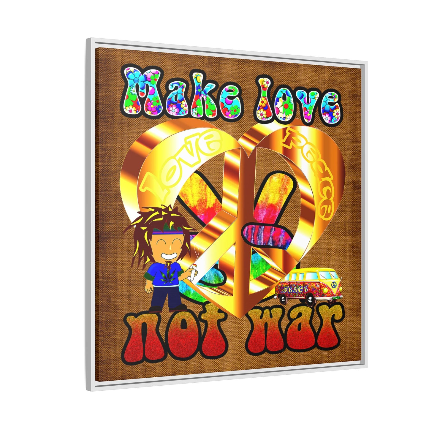 love peace - framed canvas art (brown papyrus)