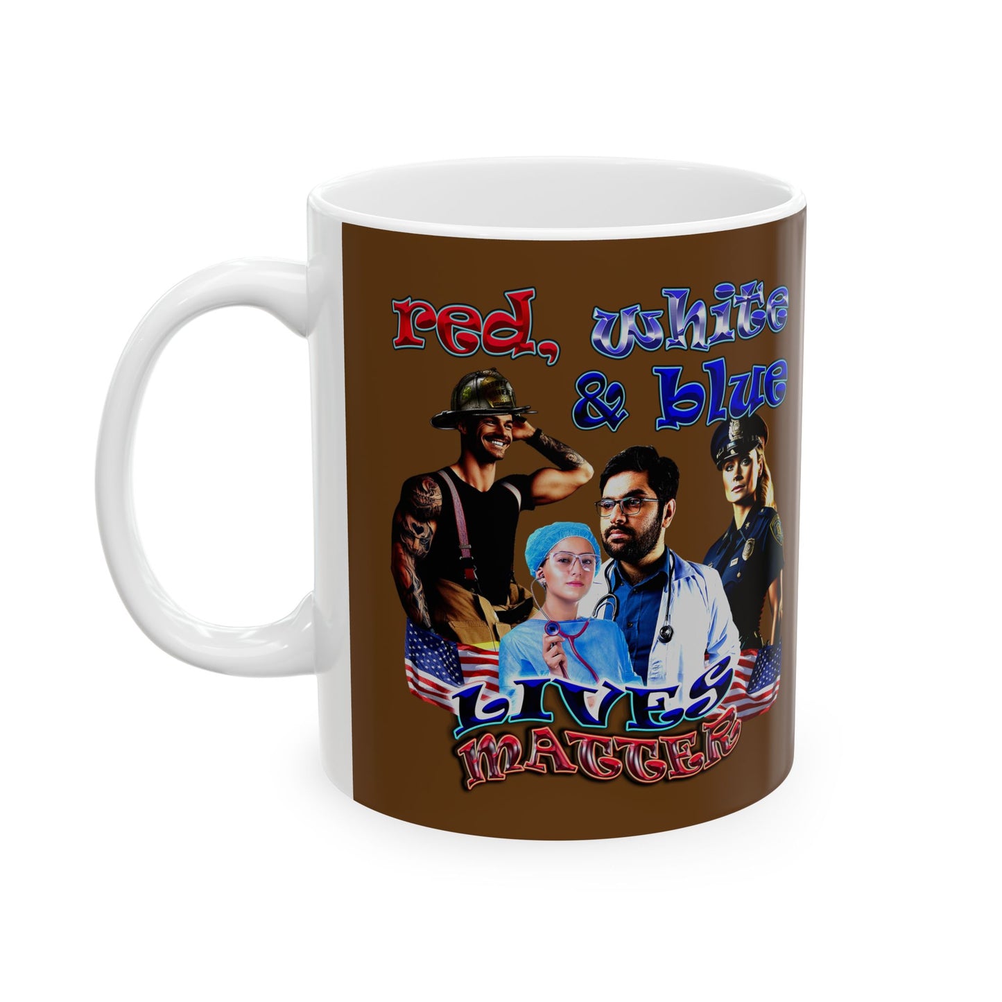 rw&b lives matter - White Mug (brown)