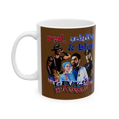 rw&b lives matter - White Mug (brown)