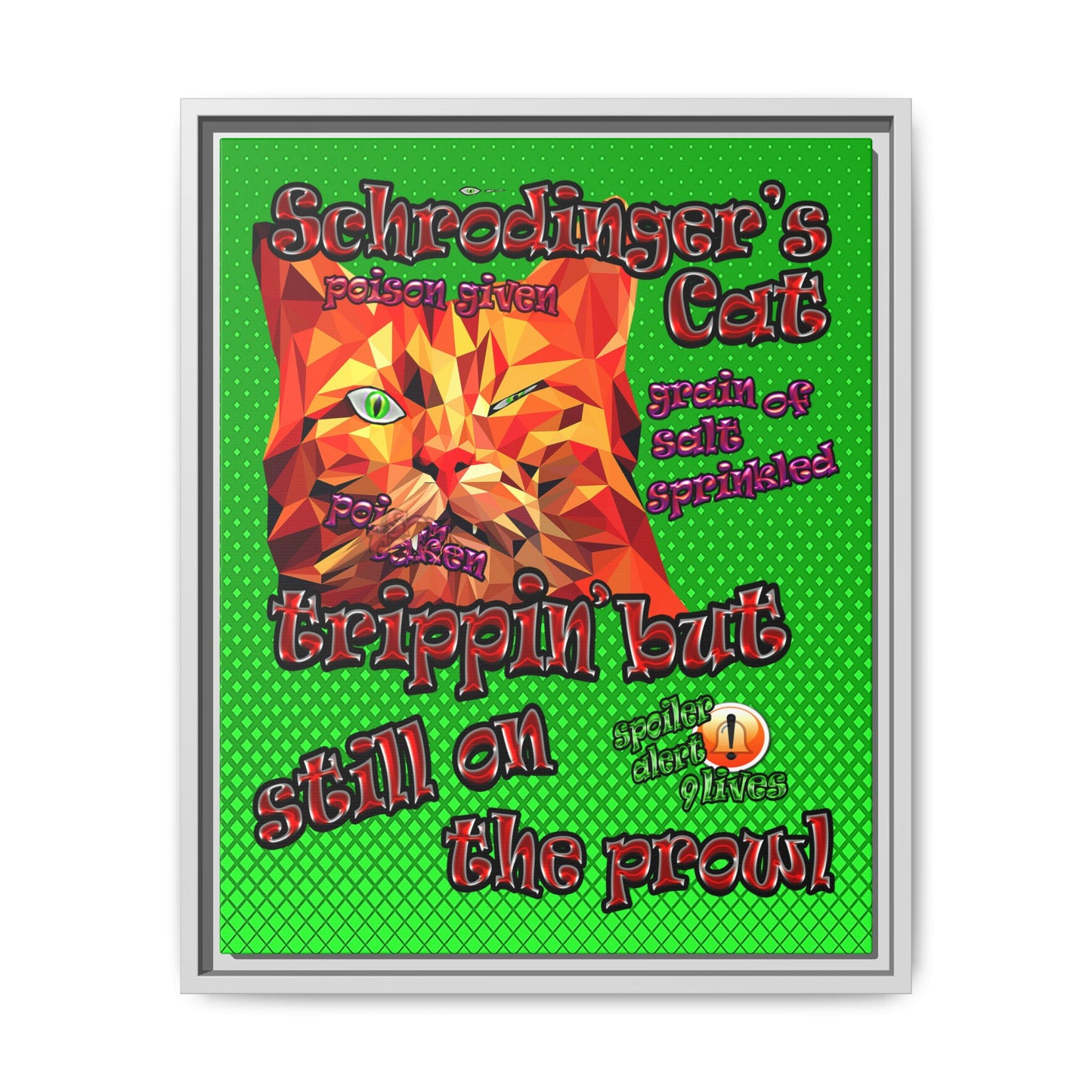 schrodinger's cat - framed canvas art (logo green)