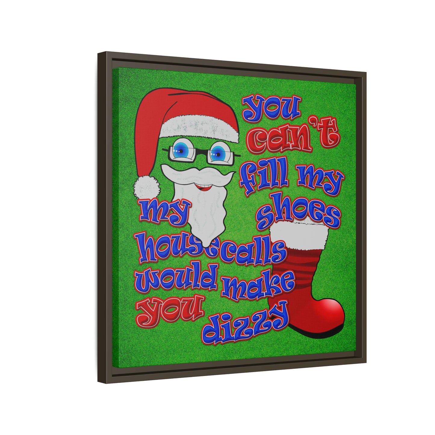 santa's shoes - framed canvas art (green turf)