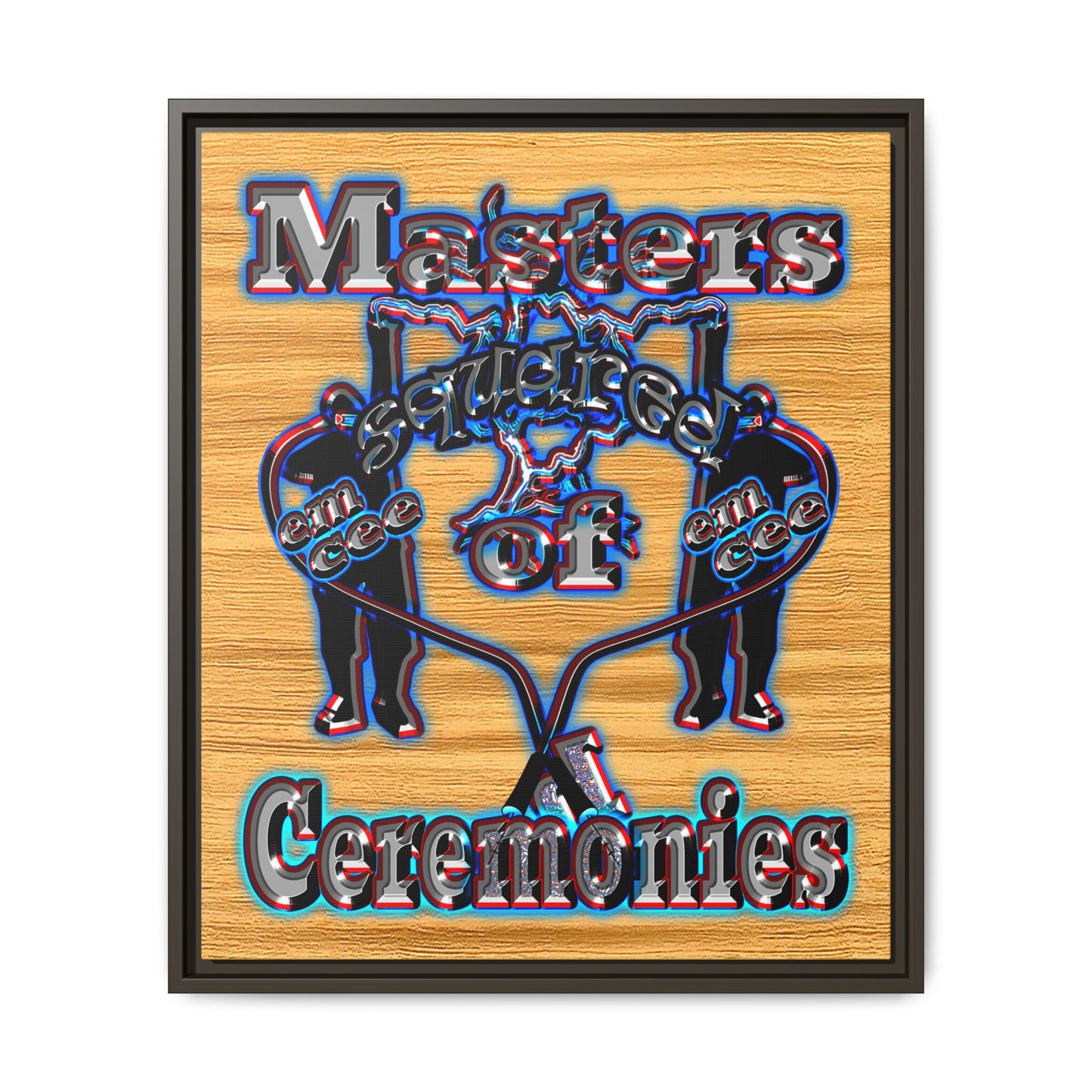 em cee squared - framed canvas art (butterscotch wood finish)