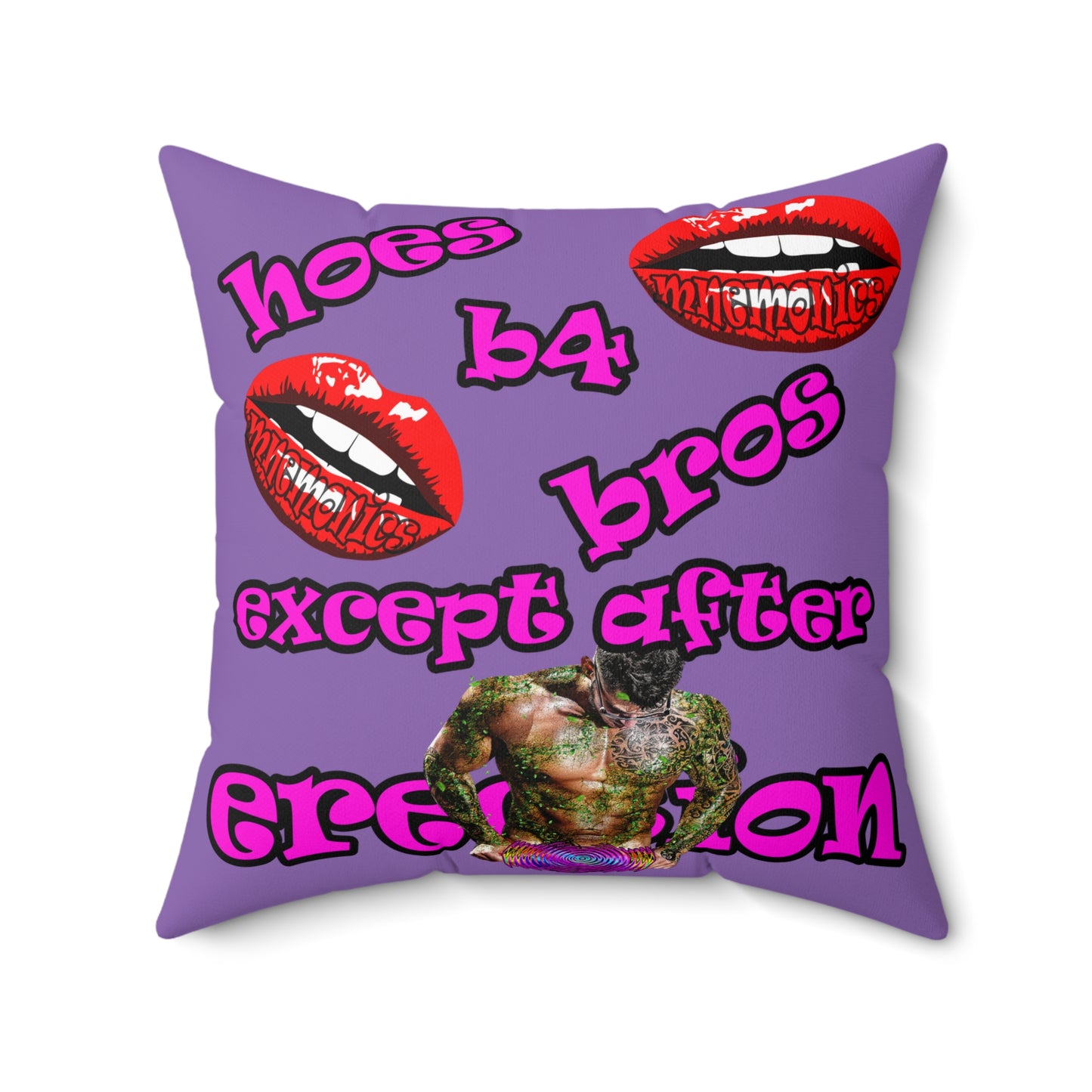 hoes b4 bros - Spun Polyester Square Pillow - (light purple)