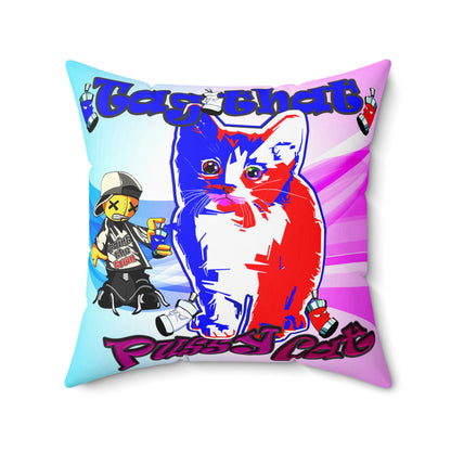 tag that - Spun Polyester Square Pillow - (light blue-pink wave)