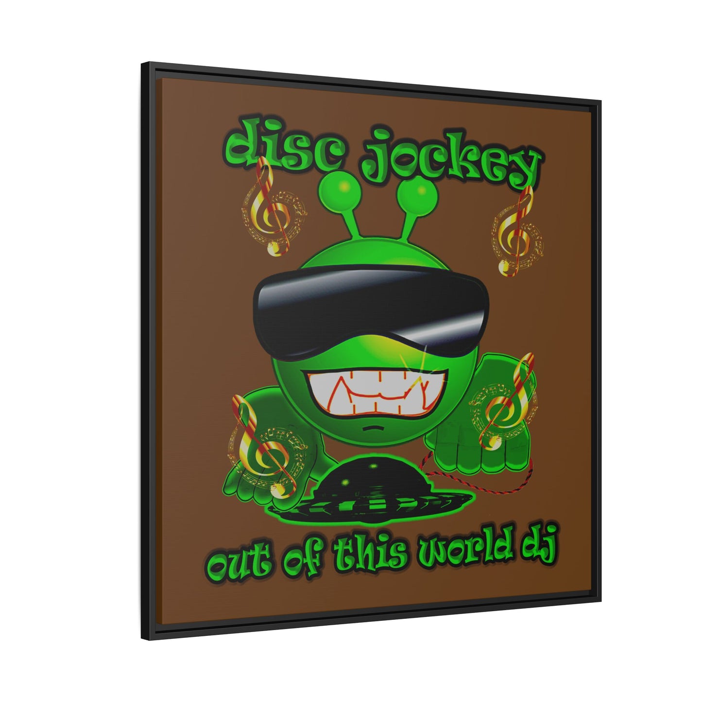 disc jockey - framed canvas art (brown)