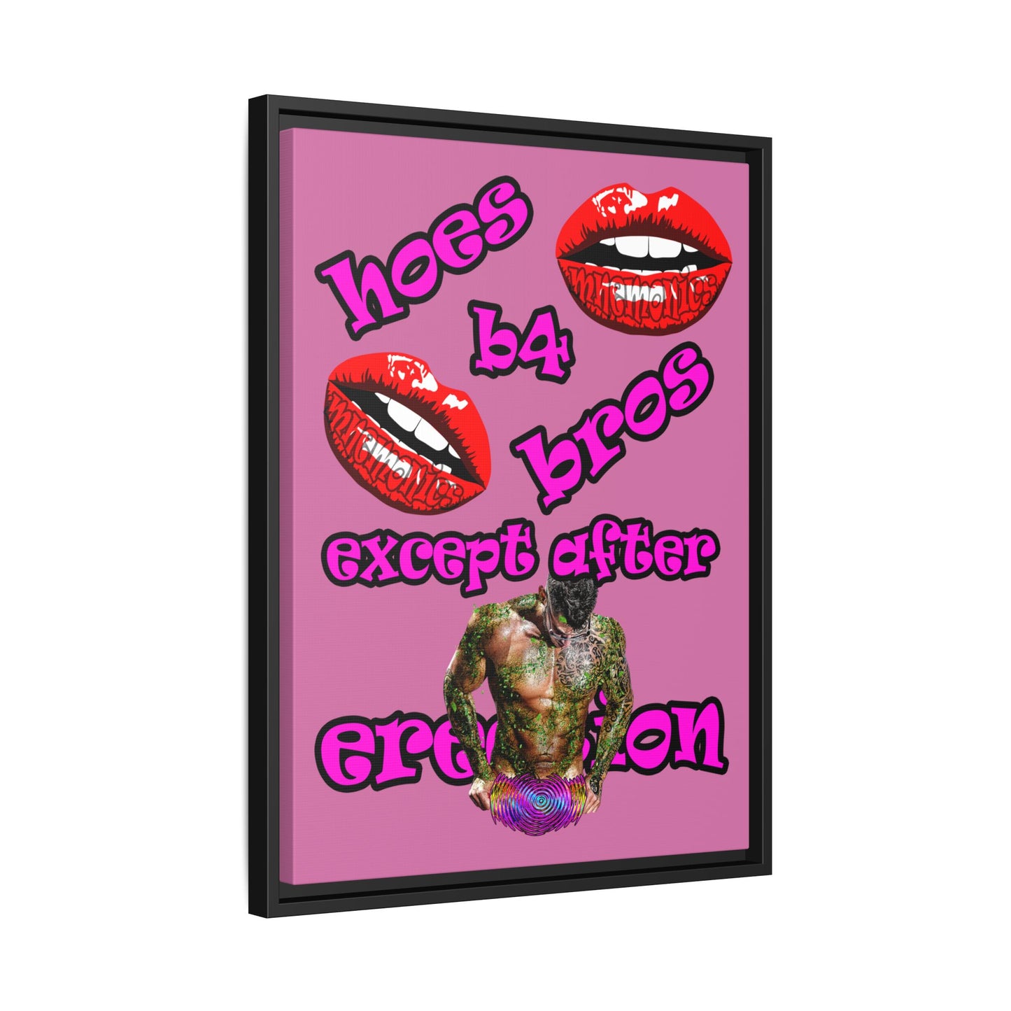 hoes b4 bros - framed canvas art (light pink)