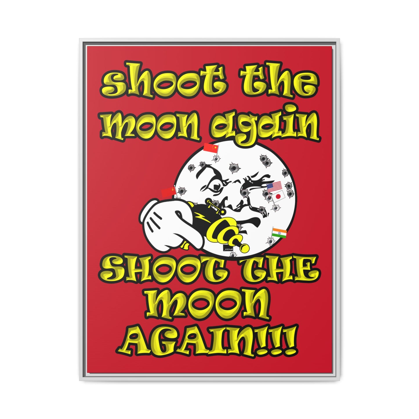 shoot the moon again - framed canvas art (dark red)