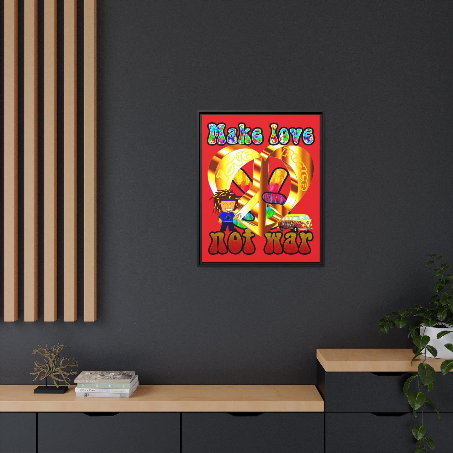 love peace - framed canvas art (red)