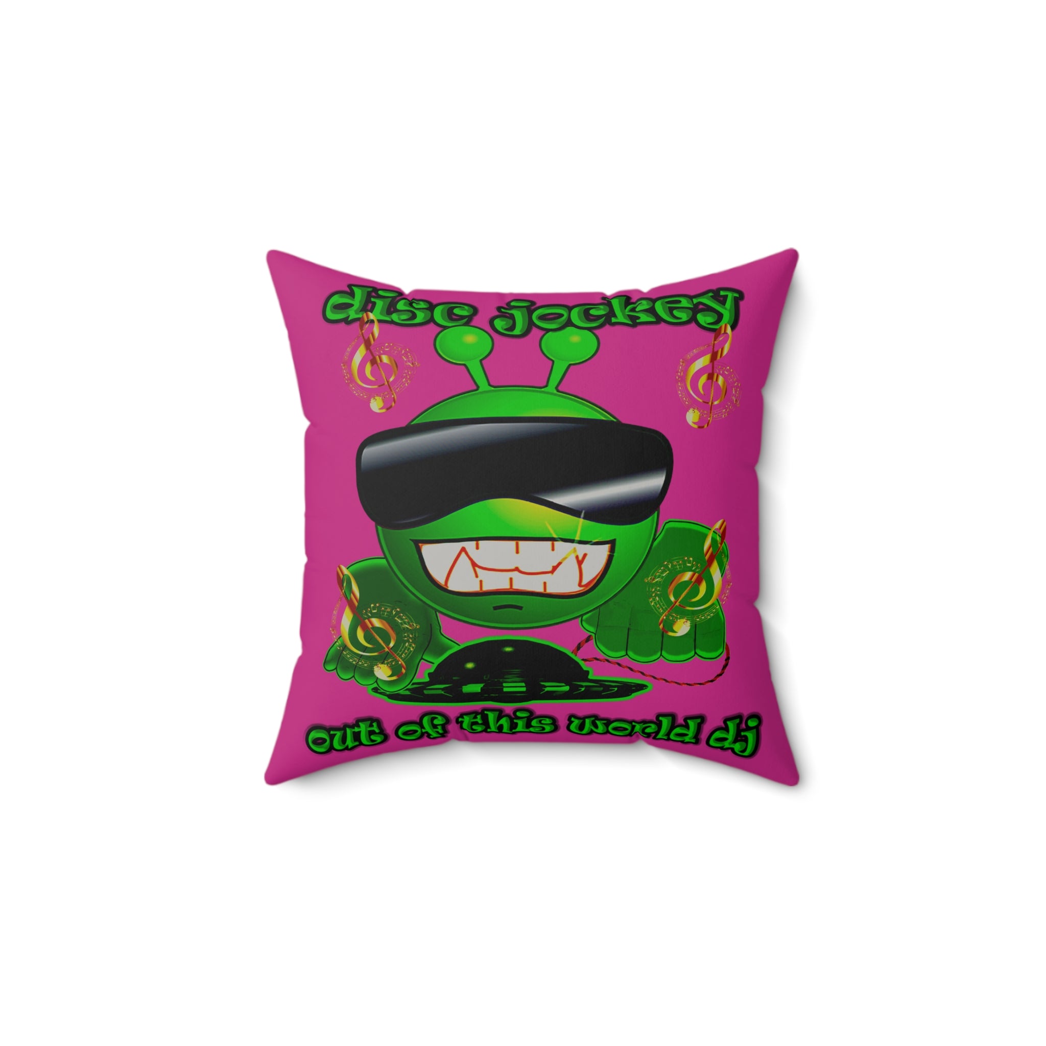 disc jockey - Faux Suede Square Pillow - (pink)