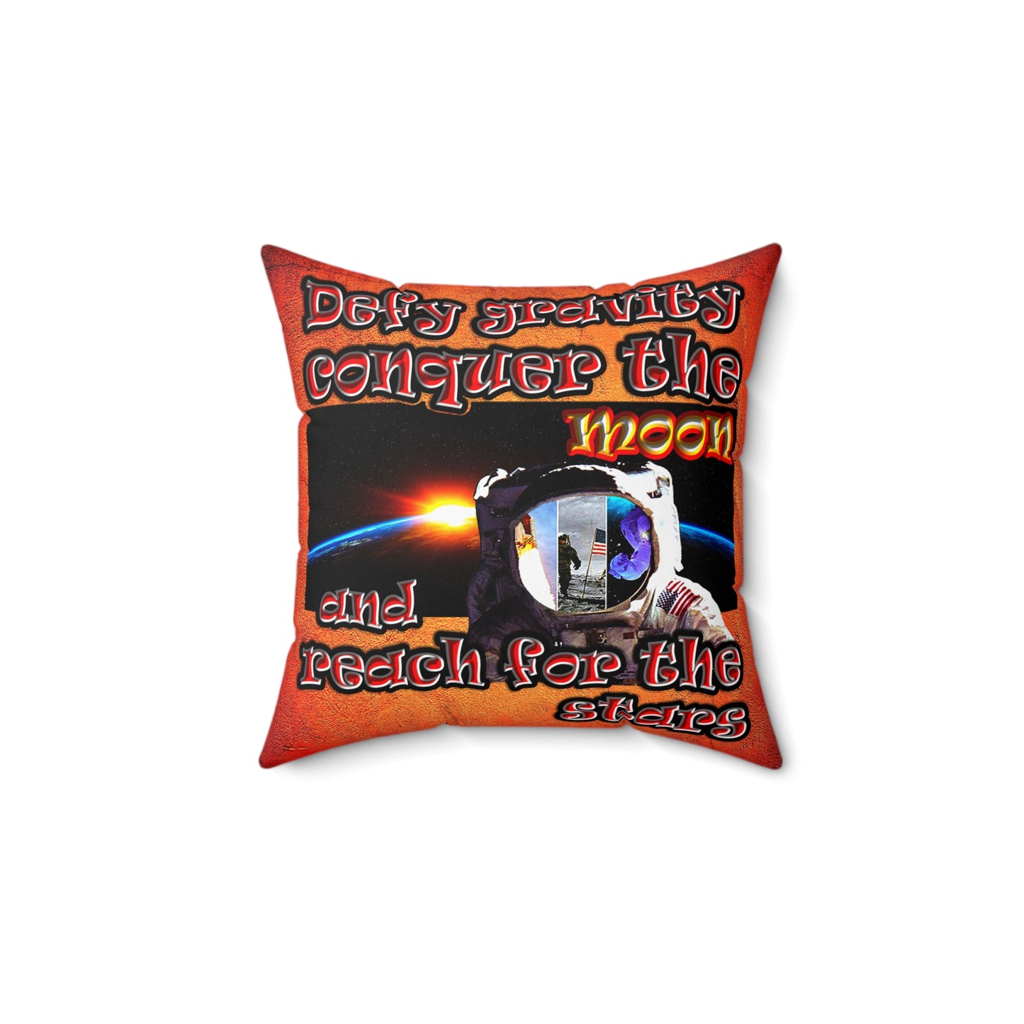 defy conquer reach - Spun Polyester Square Pillow - (burnt orange)