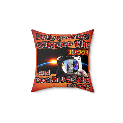 defy conquer reach - Spun Polyester Square Pillow - (burnt orange)