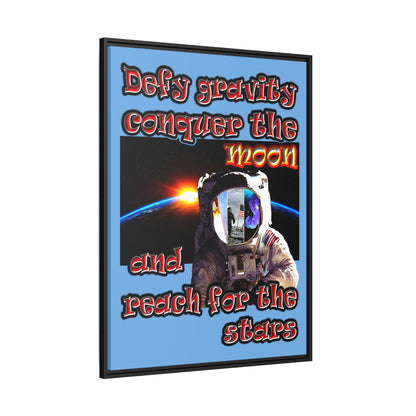 defy conquer reach - framed canvas art (light blue)